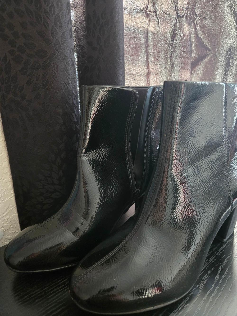 Clarks Black Patent Leather Ankle Booties